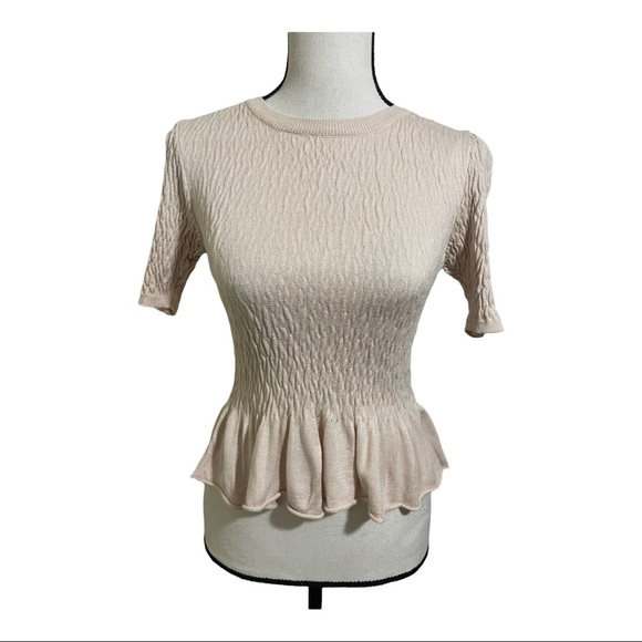 Topshop womens puckered shirt peplum bottom short sleeve round neckline size 4 - Picture 6 of 8